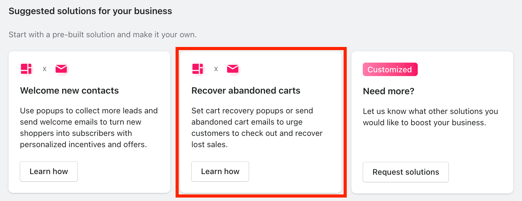 eCommerce solutions (Recover abandoned carts)